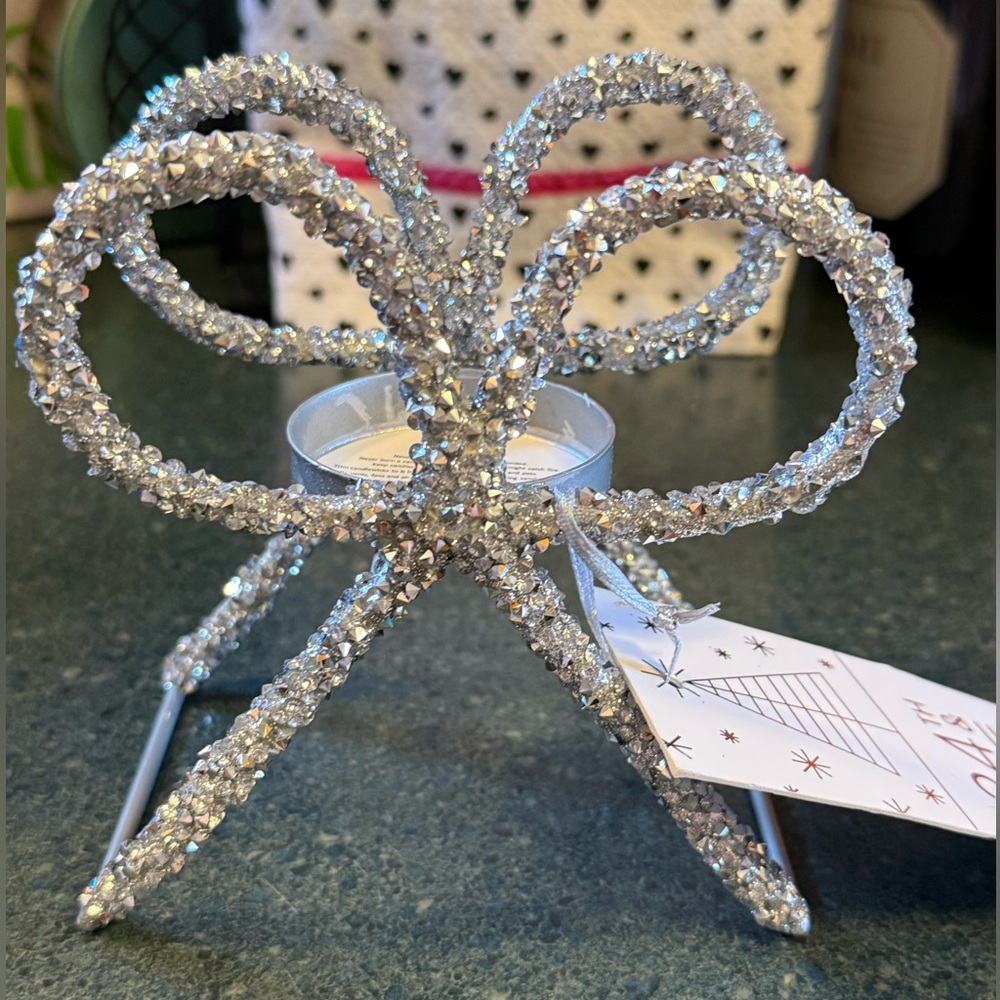 34th & Pine Silver Bow Tea Light Holder NWT
